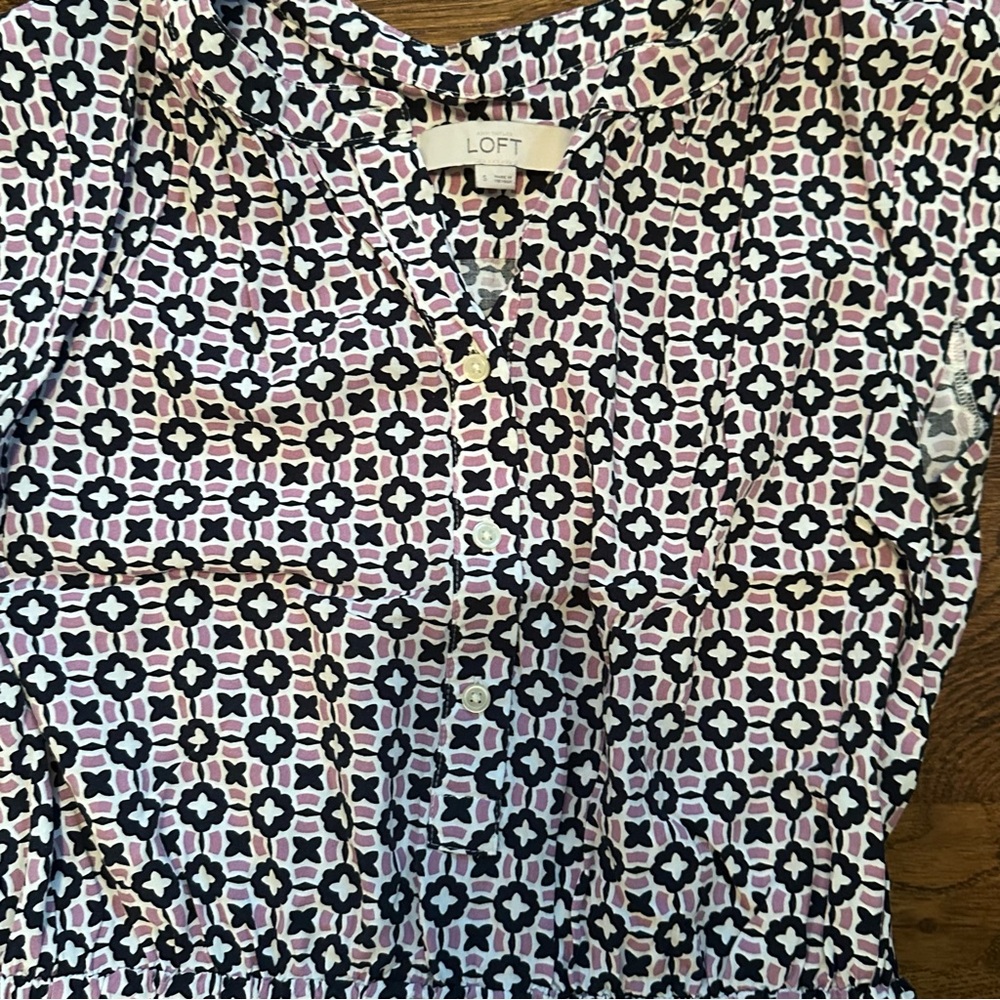 LOFT Sleeveless Patterned Purple & Blue Dress - Size Small - Picture 4 of 7